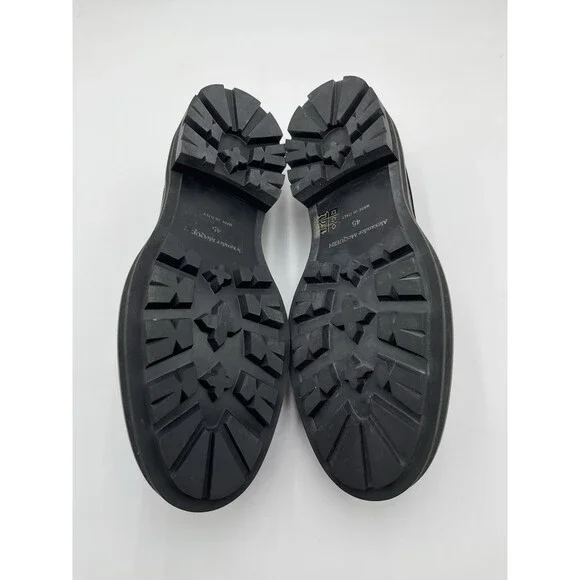 Alexander McQueen Tread-sole Penny-slot Loafers Black Leather Size 45